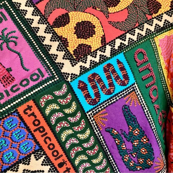 NEW FARM Rio Dotted Patch Scarf Sweatshirt Puff Sleeves Tropical Colorful Size M - Picture 11 of 15